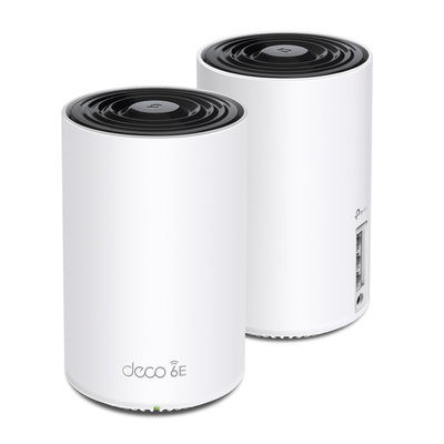 Kit 2 Routers Inalámbricos MESH Interior para Hogar / Doble Banda Wi-Fi 6E AX5400 Mbps / 3 Puerto Gigabit WAN/LAN / 4 Antenas Internas / Administración Mediante la App Deco (iOS  Android) / Protección HomeShield