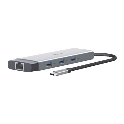 Adaptador HUB 9 en 1  1 puerto USB-C entrada  1 puerto HDMI 4K  1 puerto Ethernet Gigabit  1 puerto SD y MicroSD  1 puerto USB-C y 3 puertos USB-A