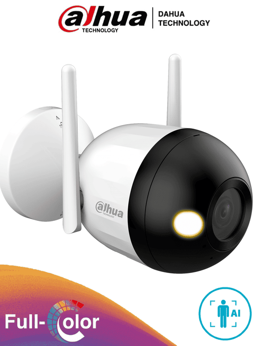 DAHUA F2C-LED - Cámara IP Bullet Wifi de 2 Megapíxeles/ Full Color/ Microfono Integrado/ 30 Mts de Luz Visible/ Ranura para MicroSD/ Lente 2.8mm/ IA con Detección de Humanos/ IP67/#WifiDahua #MCI2Q125 #IMD