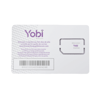SIM Yobi para dispositivos móviles 3G/4G  5GB Mensual por 1 año de servicio (solo datos)