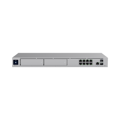 UniFi Cloud Gateway: Dream Machine PRO MAX. Administra hasta 150 dispositivos UniFi y 2000 clientes/todas las aplicaciones UniFi/5 Gbps de ruteo con IDS/IPS  2 bahías 3.5"  128 GB SSD internos  Fail Over  balanceo de cargas  VPN/SD-WAN