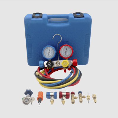 Juego de manómetros para aire acondicionado  herramienta de carga de refrigerante  doble válvula con adaptadores de acoplamiento rápido  manguera de 1.5 metros para refrigerantes : R410A  R32  R134A  R22