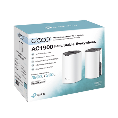 Kit 2 Routers Inalámbricos MESH Interior para Hogar / Doble Banda Wi-Fi 5 AC1900 Mbps / 3 Puerto Gigabit WAN/LAN / 3 Antenas Internas / Administración Mediante la App Deco (iOS  Android)