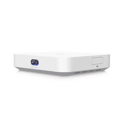 UniFi Cloud Gateway MAX  Router con todos los servicios UniFi  administra hasta 30 dispositivos UniFi y 300 clientes. 1 pto WAN 2.5G  4 pts LAN 1G (uno configurable como WAN)  seguridad IDS/IPS  VPN  bloqueo de apps/URLs  512 GB memoria interna