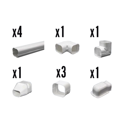 Kit de Canaletas Para la Organización de Tuberías y Cables Eléctricos en Instalaciones de Aire Acondicionado  Uso en Interiores y Exteriores  PVC Rígido  Ideal Para Minisplit  Contenido de Kit (11 Piezas)  (3000-00000)