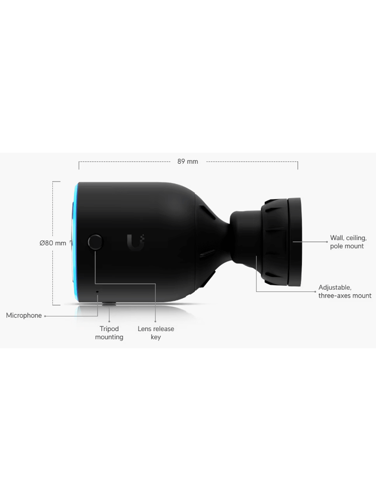 UBIQUITI UVC-AI-DSLR - Camara IP bullet para exterior  8 MP 4K  Lente fijo 17mm de apertura amplia  Microfono y Bocina integrados  Deteccion avanzada IA: Movimiento  Personas  Vehiculos  LPR