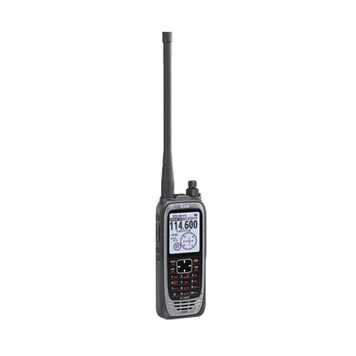 Radio portátil aéreo VHF con display de 2.3 pulgadas y teclado  6W (PEP) de potencia  navegación  bluetooth y GPS  batería  cargador  antena y clip incluidos