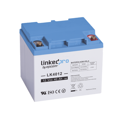 Batería 12 Vcc / 40 Ah / UL / Tecnología AGM-VRLA / Para uso en equipo electrónico  Alarmas de Intrusión / Incendio/ Control de acceso / Video Vigilancia / T2