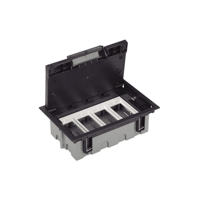 Caja Para Instalación en Piso Falso para Voz  Datos o Contactos Eléctricos / Capacidad para 4 Módulos / Espacio Embellecedor en la Tapa / Profundidad Ajustable de 90 a 120 mm / Los Módulos se Adquieren Aparte / (SF410/14CY)