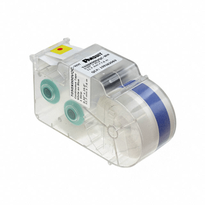 Casete de Etiquetas de Poliéster de Cinta Continua  Color Blanco Sobre Azul  12.7mm de Ancho x 7.6 metros de largo.
