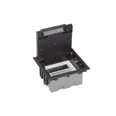 Caja de Suelo Simon Serie S / Para Voz  Datos o Contactos Eléctricos / Capacidad para 2 Módulos / Con Registro Integrado para Fijación en Concreto / Profundidad Ajustable de 70 a 100 mm / Alta Resistencia Mecánica y Térm