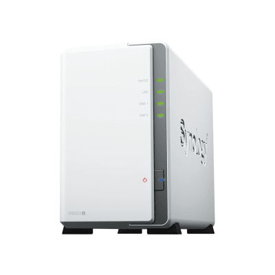 NAS DiskStation DS223j | 2 Bahías | CPU Realtek RTD1619B 1.7 GHz | 1 GB DDR4 | Puerto 1GbE RJ-45 | USB 3.2 Gen 1 | Compatible con HDD y SSD | Synology DSM | RAID 0  1  JBOD | SMB  AFP  NFS  FTP | Vigilancia IP
