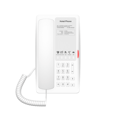 Teléfono IP para Hotelería  Puerto USB-A para Carga  5 Teclas Programables para Servicio Rápido (Hotline)  Plantilla Personalizable con PoE