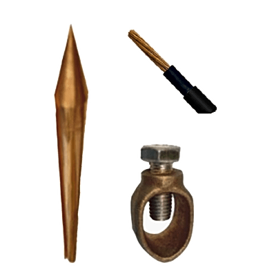 Kit Básico para Tierra Física con Varilla de  5/8" de 1.5 m de Largo  Opresor y 10 Metros de Cable Negro  6 Awg.