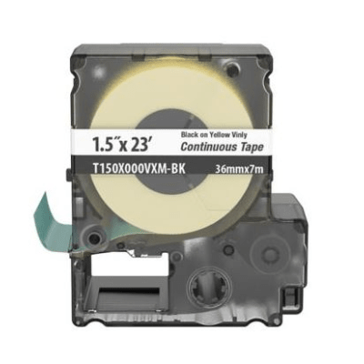 Casete de Etiquetas de Vinilo de Cinta Continua  Color Negro Sobre Amarillo  Uso Interior/Exterior  36 mm de Ancho x 7 Metros de Largo