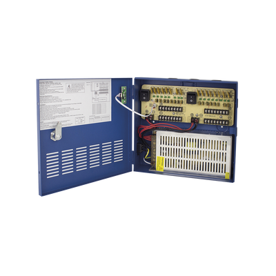 Fuente de poder profesional HEAVY DUTY de 11 - 15 Vcc @ 20 Amper  para 16 cámaras  con voltaje de entrada de: 110-220 Vca