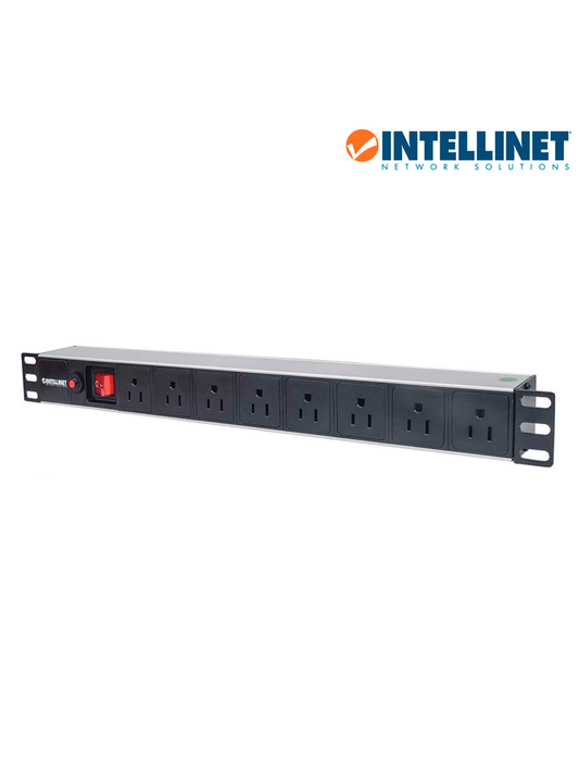 INTELLINET 713993- Barra PDU  8 contactos  para gabinetes/racks de 19"  1U  con protección contra sobrecarga y botón On/Off.