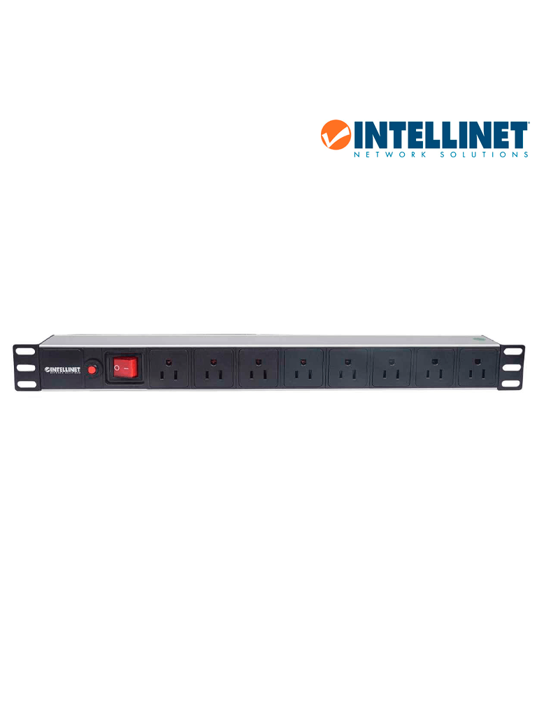 INTELLINET 713993- Barra PDU  8 contactos  para gabinetes/racks de 19"  1U  con protección contra sobrecarga y botón On/Off.