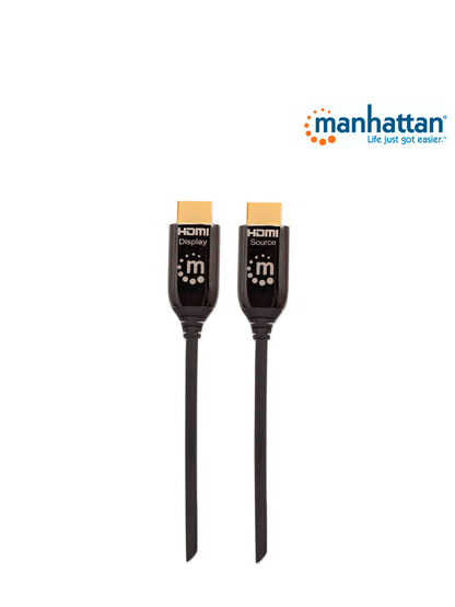 MANHATTAN 355445 - Cable HDMI Optico Activo Plenum de 50 Metros/ Resolución 4K@60Hz/ Soporta 3D y Canal Ethernet/ HDMI Macho a Macho/ Soporta Canal de Retorno de Audio (ARC)/ Admite Imagenes HDR/   (Sobre Pedido)
