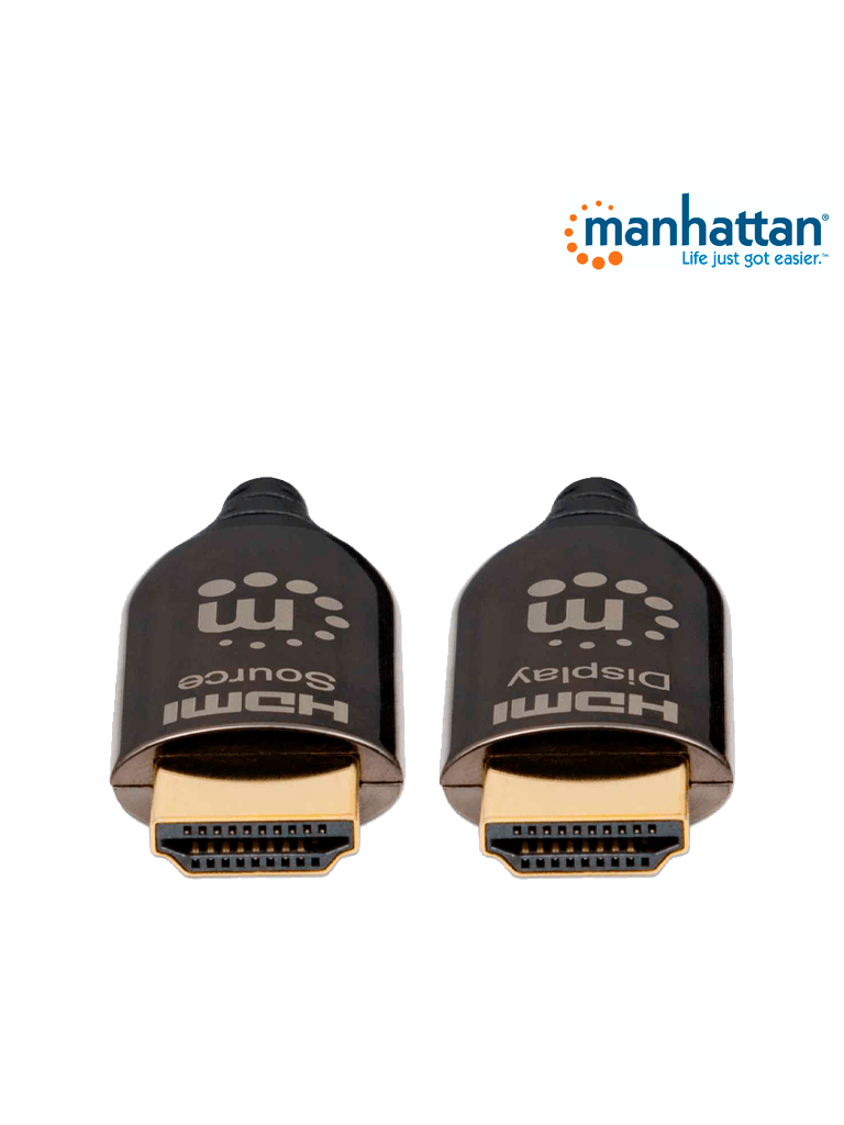 MANHATTAN 355445 - Cable HDMI Optico Activo Plenum de 50 Metros/ Resolución 4K@60Hz/ Soporta 3D y Canal Ethernet/ HDMI Macho a Macho/ Soporta Canal de Retorno de Audio (ARC)/ Admite Imagenes HDR/   (Sobre Pedido)