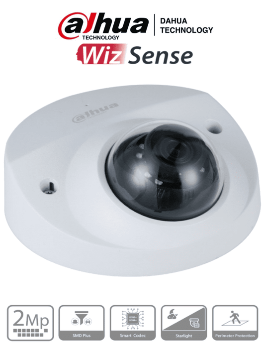 DAHUA IPC-HDBW3241F-AS-M - Cámara IP Domo Antivandálica de 2 Megapixeles/ WizSense/ Lente de 2.8 mm/ 106 Grados de Apertura/ H.265+/ Microfono Integrado/  IR 30 Mts/ Videoanaliticos con SMD Plus/ IP67/ IK10/ PoE/ Ranura para MicroSD/