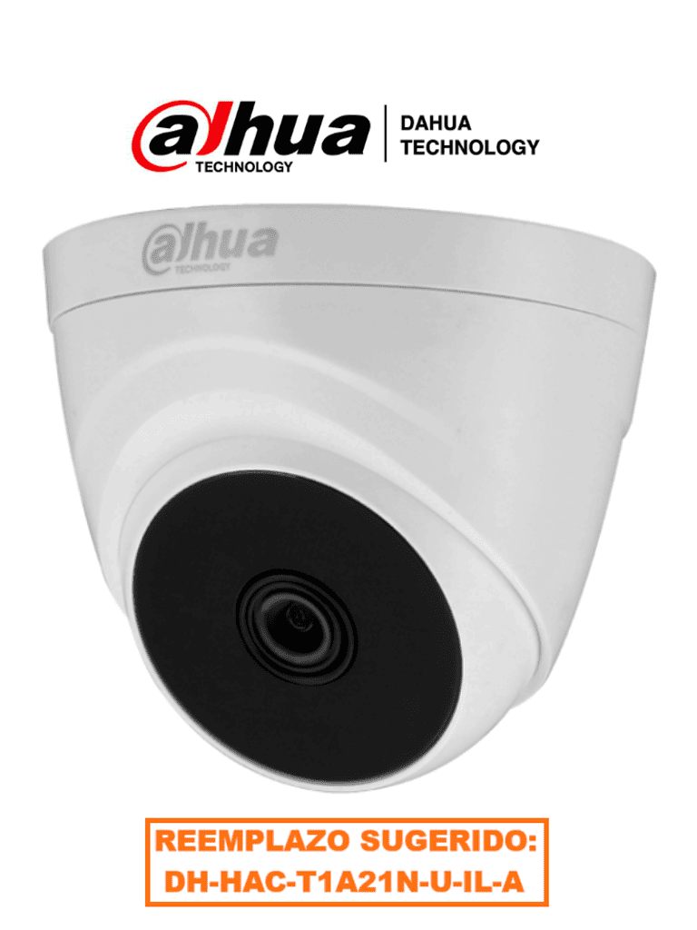 DAHUA  HAC-T1A21-28 - Cámara Domo con resolución 1080p  lente de 2.8 mm y ángulo de visión de 103°  Smart IR de 20 m para mejor visión nocturna  ideal para interiores. Compatible con los formatos CVI  TVI  AHD y CVBS.