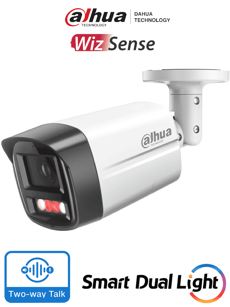 DAHUA IPC-HFW2549TL-S-PV - Cámara IP Bullet de 5 Megapixeles con Iluminador Dual y Disuasión Activa/ Sirena y Estrobo/ Lente de 2.8 mm/ 111 Grados de Apertura/ WizSense/ 30 Metros de IR y Luz Visible/ WDR Real/ PoE/ Audio Bidireccional/Ranura MicroS