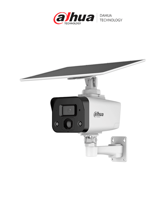 DAHUA IPC-HFW2441DG-4G-SP-B Cámara IP bullet 4G 4MP/panel solar/Batería/ SMD/ Sirena y luz de disuasión activa/Audio bidireccional/ Iluminador dual inteligente/IR 50 m/ luz cálida 30m/ Modo AOV (vídeo siempre activo)/ Ranura para Micro SD/ IP67/#LoN