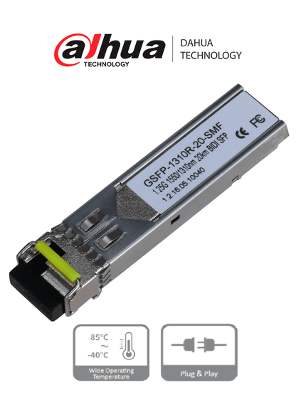 DAHUA GSFP1310R20SMF- MODULO FIBRA OPTICA SFP MONOMODO/ TRASMISION BIDIRECCIONAL/ CONECTOR LC/ HASTA 20KM/TX 1550nm RX 1310nm