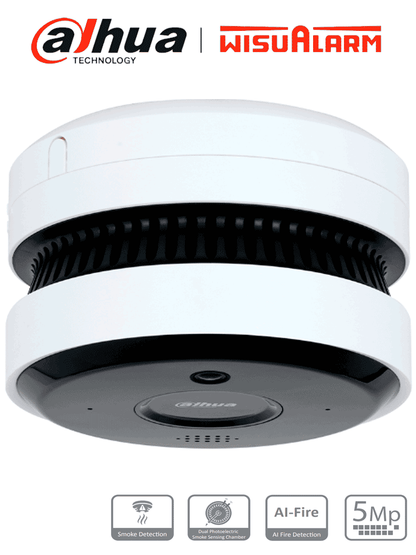 DAHUA WISUALARM DHI-HY-SAV849HA-E - Cámara IP 5MP con IA para Detección de Incendio/ Detector Fotoelectrico/ Buzzer de 85 dB/ WDR Real/ Flip/ E&S de Alarma/ IR de 20 Metros/ PoE/ Microfono y Altavoz/ Ranura MicroSD/ #LoNuevo #Wisualarm #MCI1 #WR #IP