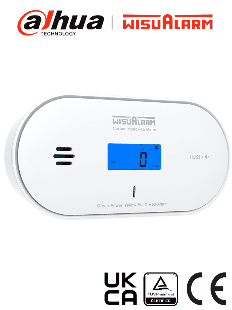 DAHUA WISUALARM DHI-HY-GC30A - Detector de monóxido de carbono (CO) autónomo  Mide temperatura y humedad  Batería de 10 años  Pantalla informativa y luces indicadoras  Alarma de 85 dB  Certificaciones TÜV  CE y UKCA  #LoNuevo #Wisualarm