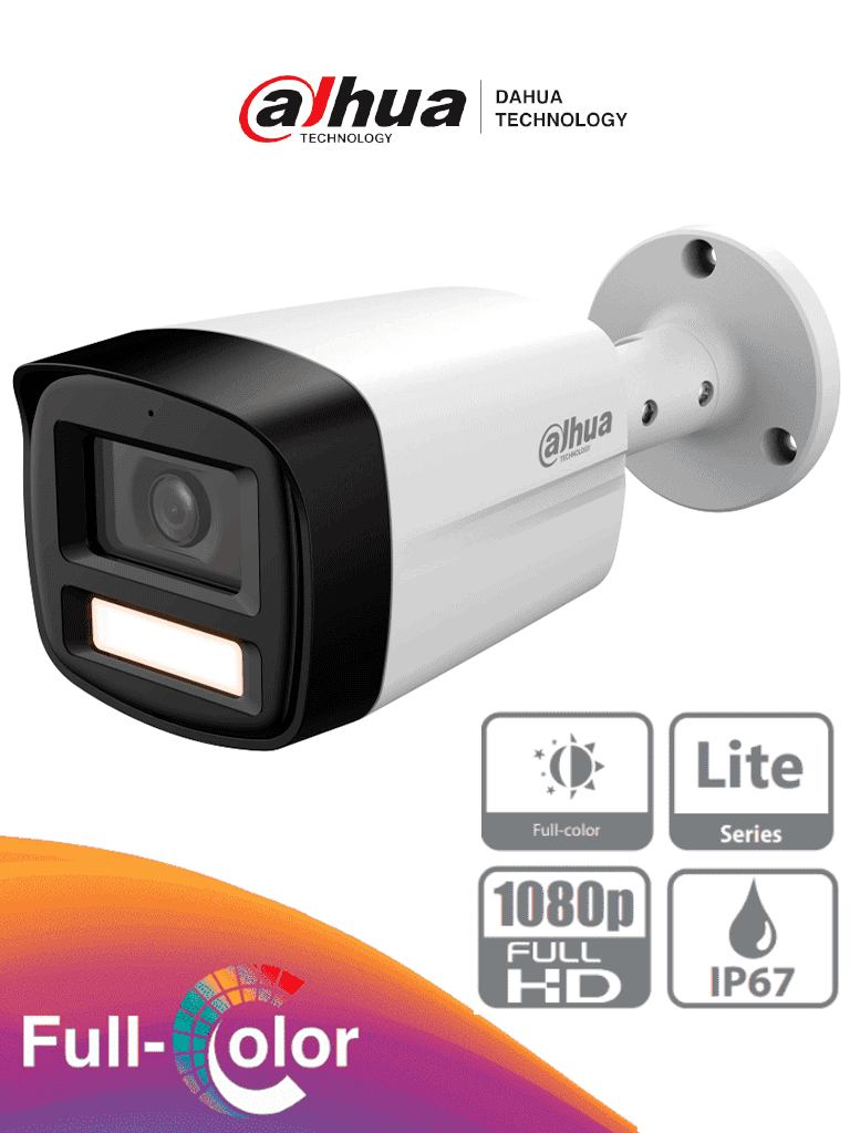 DAHUA DH-HAC-HFW1209TLMN-LED-0280B-S3 - Cámara Bullet de 2MP Full Color en 1080p con lente de 2.8mm  ángulo de 108° y alcance de iluminación de 40m  DWDR  IP67 compatible con CVI/CVBS/AHD/TVI.
