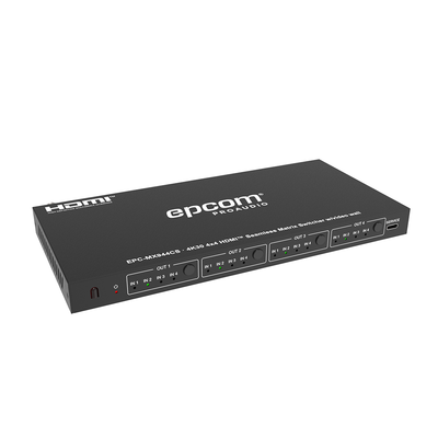 Matriz de Video HDMI 4x4 | Ancho de Banda 10.2 Gbps | Resolución 4K@30Hz | Escalado a 1080P  720P  1920x1200  4K30 | Modos Matriz y Video Wall | Control RS-232 y Remoto Infrared