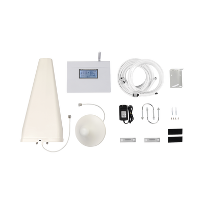 Kit Amplificador de Señal Celular TRIPLE banda de frecuencia / Mejora las llamadas convencionales y VoLTE / Soporta los datos de las tecnologías 2G  3G y 4G de TELCEL  AT&T y MOVISTAR / Puede cubrir hasta 2 espacios de 300 m2 cada uno.