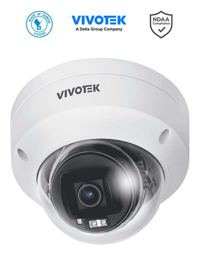 VIVOTEK FD9380-HV-V2 - Cámara IP domo exterior 5 MP  H.265  lente fijo 2.8mm  Smart IR 30m  WDR Pro  IA Smart Search  ciberseguridad Trend Micro  Ranura MicroSD  protección IP66/IK10  NDAA  ONVIF
