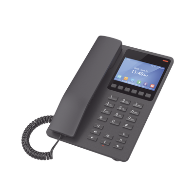 Teléfono IP WiFi Hotelero con pantalla LCD a color  2 líneas SIP con 2 cuentas  codec Opus  IPV4/IPV6  color negro  con gestión en la nube GDMS