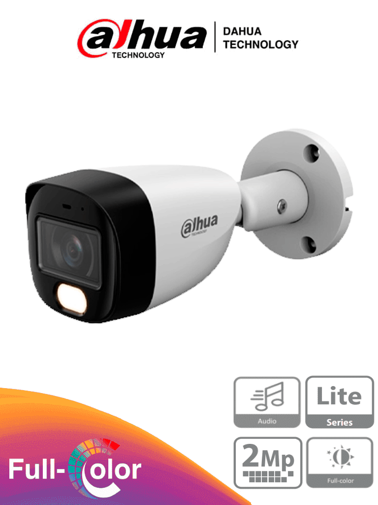 DAHUA HAC-HFW1209CM-A-LED-0280B-S3 - Cámara Bullet Full Color 1080p lente de 2.8 mm y ángulo de 108°. Micrófono integrado  WDR digital y 20 m de iluminación. Carcasa metálica IP67 para máxima resistencia. Compatible con CVI  CVBS  AHD y TV.