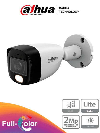 DAHUA HAC-HFW1209CM-A-LED-0280B-S3 - Cámara Bullet Full Color 1080p lente de 2.8 mm y ángulo de 108°. Micrófono integrado  WDR digital y 20 m de iluminación. Carcasa metálica IP67 para máxima resistencia. Compatible con CVI  CVBS  AHD y TV.