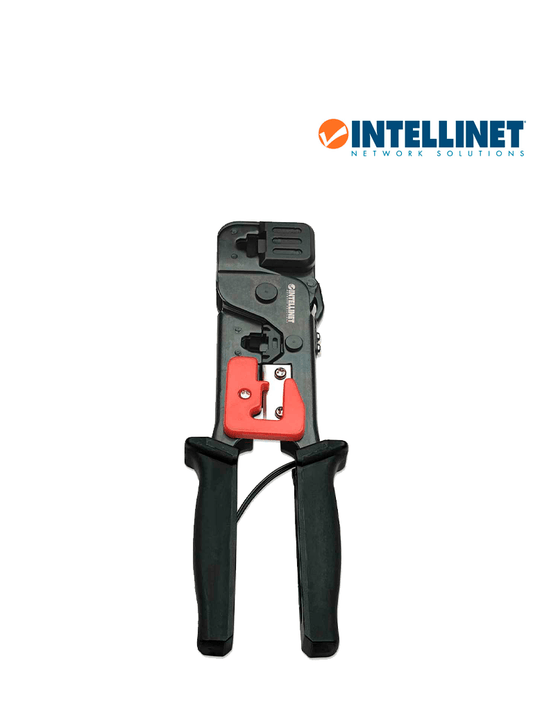 INTELLINET 210836 - PINZA P/CRIMPEAR  RJ11-6P4C  6P2C/RJ11 RJ12-6P6C RJ45-8P8C  8P6C  8P4C  8P2C/ Corta y quita el forro del cable / Fabricada en Acero al carbón / Mango Antiderrapante /