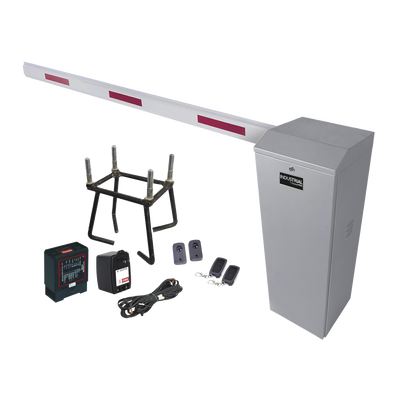 Kit COMPLETO Barrera Izquierda XB / Brazo telescópico 3.6 ~ 5.5 M / Incluye Sensor de masa  Transformador  Lazo  Ancla  Fotoceldas y 2 Controles Inalámbricos