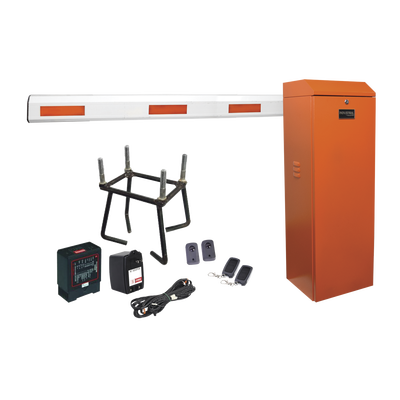 Kit COMPLETO Barrera Izquierda XB NARANJA / Brazo telescópico 3.6 ~ 5.5 M / Incluye Sensor de masa  Transformador  Lazo  Ancla  Fotoceldas y 2 Controles Inalámbricos