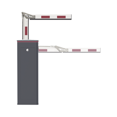 Kit de Barrera Vehicular Izquierda y Brazo ARTICULADO de 4 Metros / Finales de Carrera Ajustables por Programación / Movimiento Fluido / Diseño Elegante Color Gris / Con Corona Led Semaforizada
