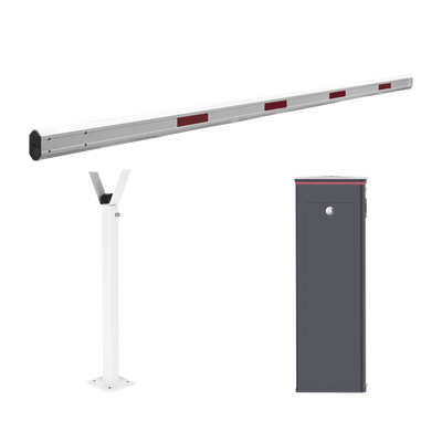Kit de Barrera Vehicular Izquierda y Brazo Telescópico de Hasta 5.5 m / Finales de Carrera Ajustables por Programación / Movimiento Fluido / Diseño Elegante Color Gris / Con Corona Led Semaforizada