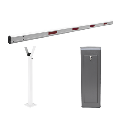 Kit de Barrera Vehicular Derecha y Brazo Telescópico de Hasta 5.5 m / Finales de Carrera Ajustables por Programación / Movimiento Fluido / Diseño Elegante Color Gris / Con Corona Led Semaforizada
