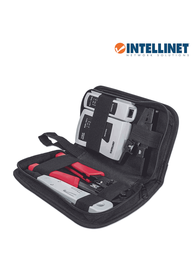 INTELLINET 780070 - Kit de herramientas para red de 4 piezas: probador de cable UTP  ponchadora  pinza crimpeadora y pelador de cable