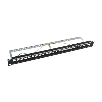 Patch panel modular Blindado (STP) de 24 puertos  con barra para organizar cable