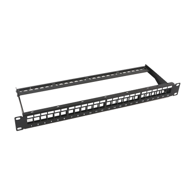 Patch panel modular sin blindaje de 24 puertos  1U  con barra para organizar cable