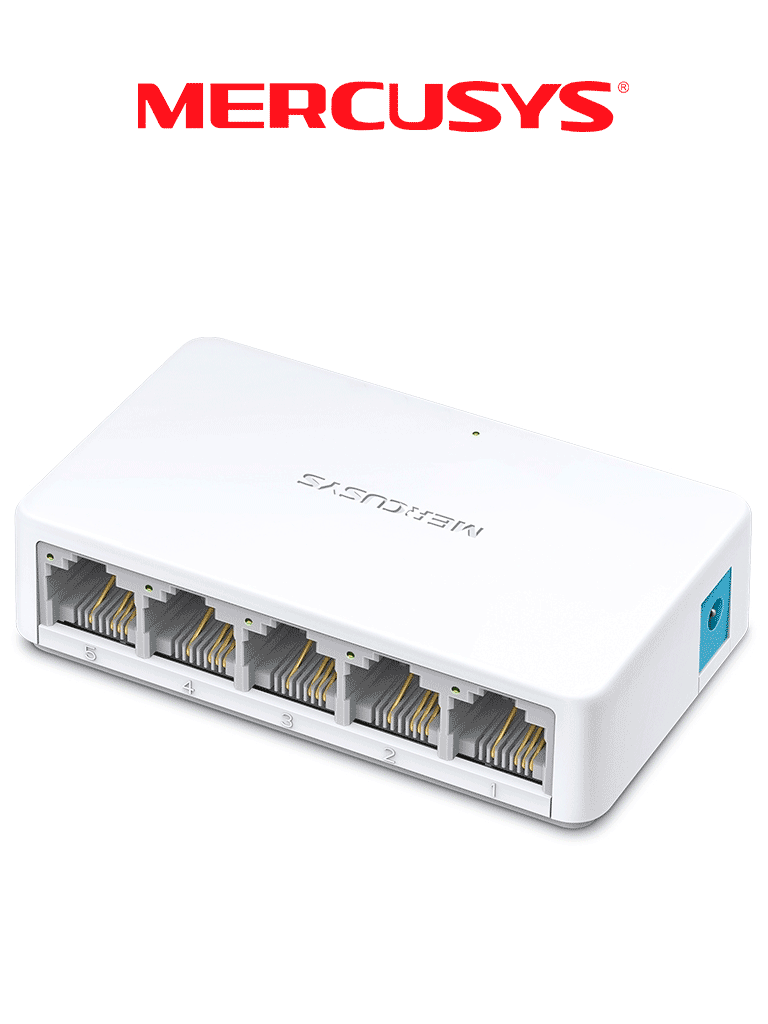 MERCUSYS MS105 -   Switch no administrable para escritorio con 5 puertos 10/100 Mbps  diseño compacto y función Plug and Play.