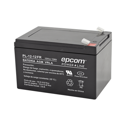 Batería 12 Vcc / 12 Ah / UL / AGM-VRLA / Retardante a la flama / Para uso en equipo electrónico  Alarmas de intrusión / Incendio/ Control de acceso / Video Vigilancia / Terminales tipo F2 / Cargador recomendado CHR-80.
