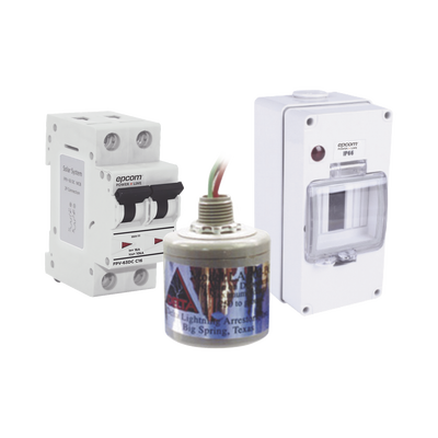 Kit de Centro de Carga Para Corriente Directa  Breaker de hasta  800 Vcc de 16 A con Supresor de Descargas Atmosféricas.